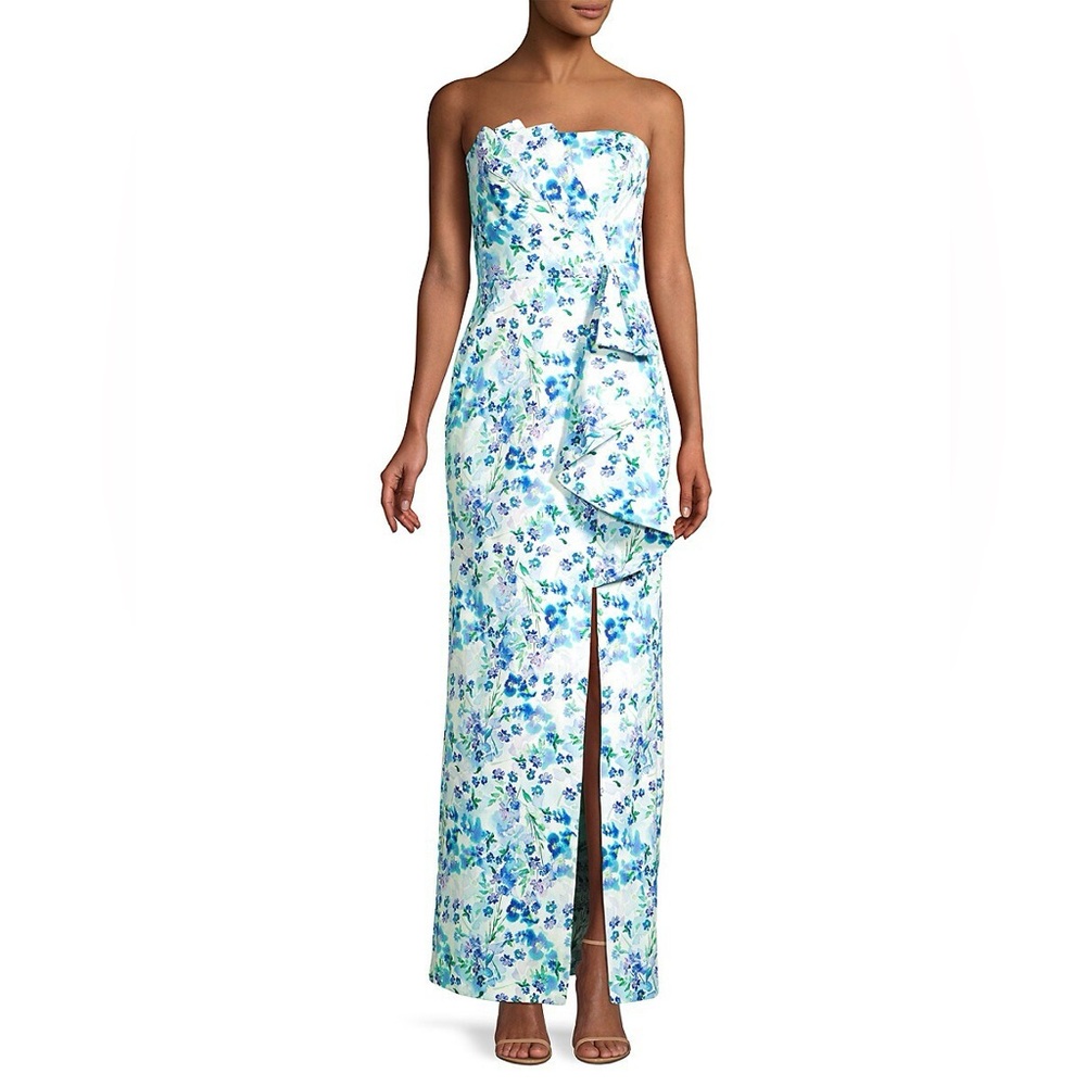 Beautiful Parker Black Roberta Floral Strapless Monaco Meadow Size 4 Blue Dress
